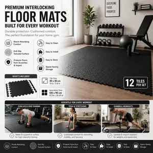 12-piece Interlocking Floor Mats - Thickened Foam Tiles, Non-Slip Gym and Yoga Mat Set, Suitable for Home Gyms, Garages, Studios, Pet Areas, and Sports Floors (DM382)