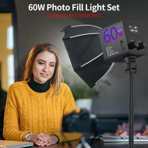 MAMEN 60W Full RGB COB LED Video Light - Portable Bi-Color 3200-6500K Fill Lamp with PD Charging, Bowens Mount Studio Lighting Kit (Includes Light Stand) for YouTube Vlog, Outdoor Cinematic Content Creation, Led Lights tiktokshopbacktoschool