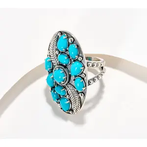 American West Sterling Silver Sleeping Beauty Turquoise Oval Leaf Ring