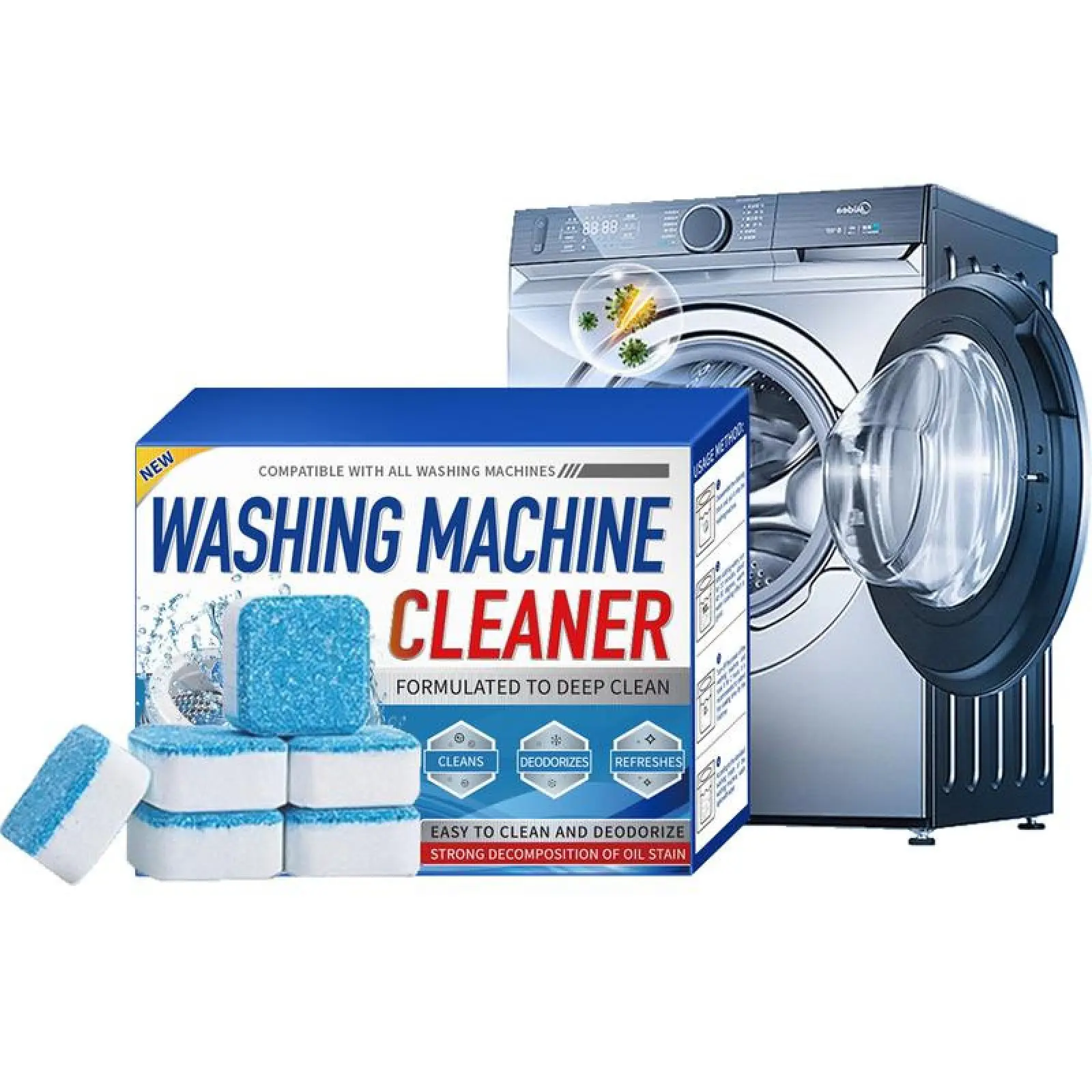 12/24PCS Washing Machine Cleaner - Deep Cleaning, Descaling & Deodorizer for Drum & Washing Tub Internal Seals, 1 Year Supply,Deep Cleaning Tablets For HE Front Loader & Top Load Washer