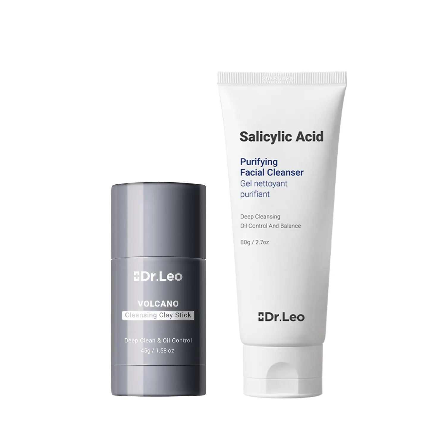 Dr.Leo 2-Step Facial Set with Charcoal Clay Mask & Salicylic Acid Cleanser, Blemish Care Acne Treatment for Oily Combination Skin & Blackheads, Clay Face Mask, Blemish Care Acne Treatments, Anti-Blemish Acne Treatments