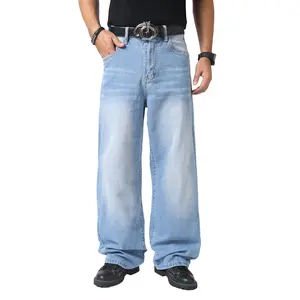 JUNBAOSS Herren Baggy Hip Hop Jeans Y2K Casual Vintage Weite Bein Skater Denim Hosen Loose Fit Lange Unterteile 2000er Straßenmode Männliche Unreguläre Nähte Skateboard Steampunk Baggy Jeans Einfache Hosen