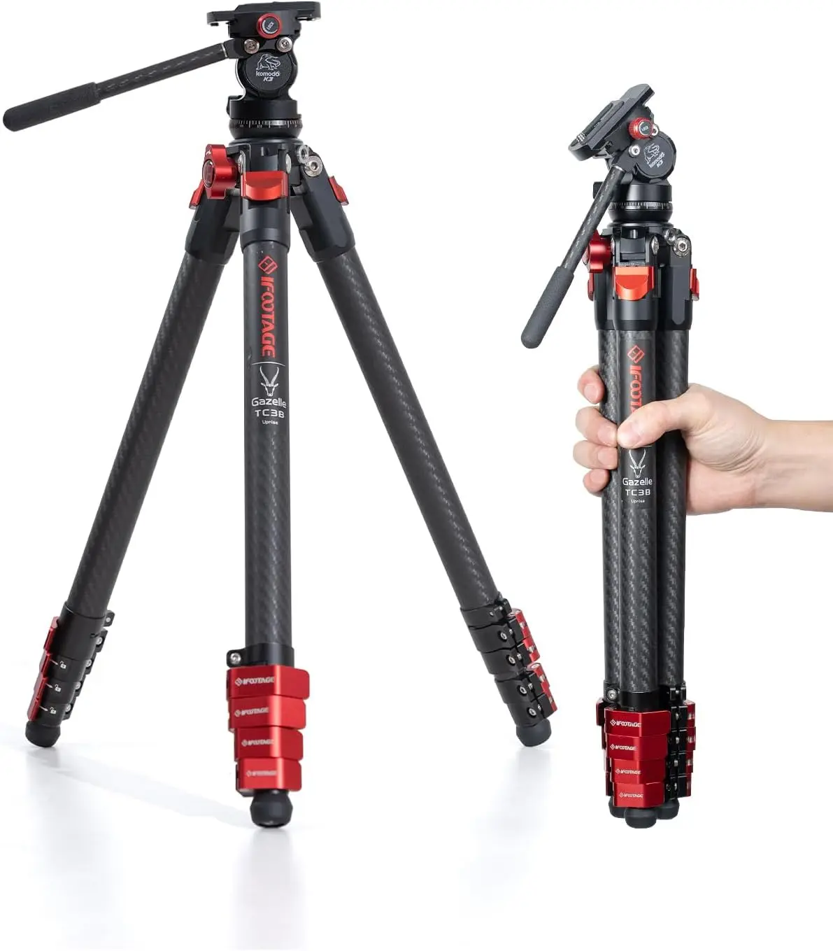 IFOOTAGE TC3B Carbon Fiber Camera Tripod Kit, Sturdy Gazelle-Design Ultra-Portable 49cm Tripod with Fluid Head, Professional Travel Kit for Canon Nikon Sony DSLR Cameras, 12-Month Support, 12 Months