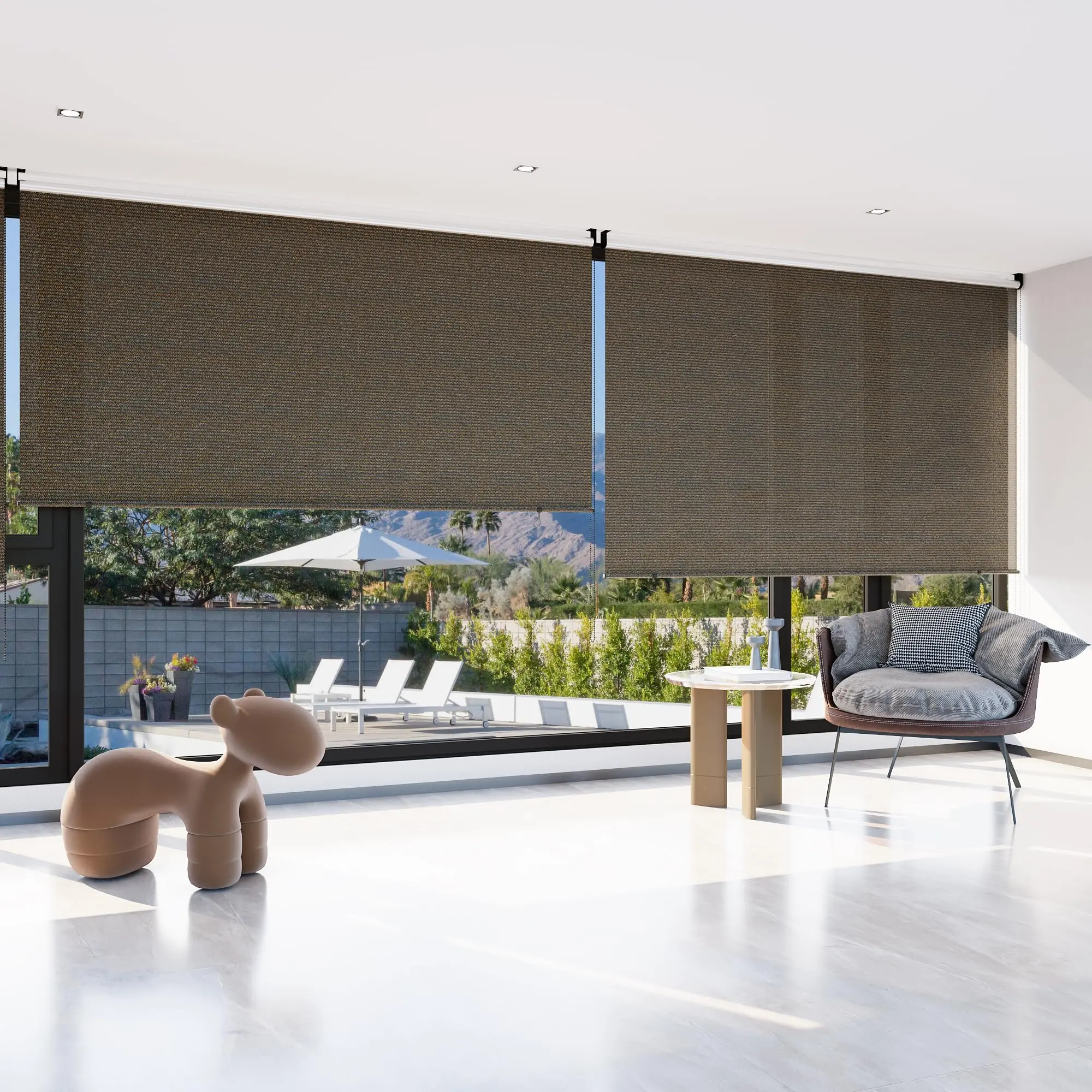 AECOJOY Outdoor Roller Shade, 99% UV Protection, HDPE Exterior Cordless, Lightweight Design, Suitable for Patio, Pergola, Gazebo, Easy Assembly Net Curtain Window Home Decoration Curtain Room Decor Curtain Windowshades
