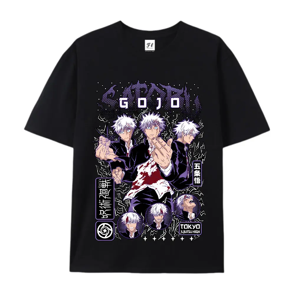 Jujutsu Kaisen Satoru Gojo Strongest Sorcerer Cotton Oversized Unisex Short-Sleeve Tops, Comfortable Lightning Effect Anime Graphic Tee, Dream Fits for Anime Conventions, Birthday Gifts, Shortsleeve, Everyday, Round Neck