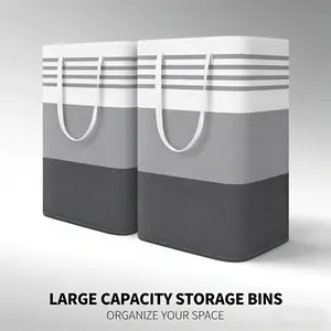 2 Pack Large Laundry Hamper with Handles, Freestanding Laundry Basket, Waterproof Collapsible Clothes Storage Bin for Bedroom, Bathroom, Dorm, Laundry Room