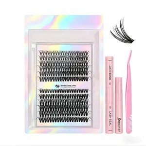 【240Pcs】Lash Extension Kit 30D+40D Lash Clusters Kit Lash Bond and Seal Waterproof Individual Lashes Kit DIY Lash Extension Kit Lash Tweezers Eyelash Extension Kit