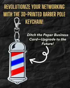 3d printed Barber Pole Keychain with NFC - Stylish Clip for Business with Colorful Design, Ideal for Showcasing Work and Brand Identity