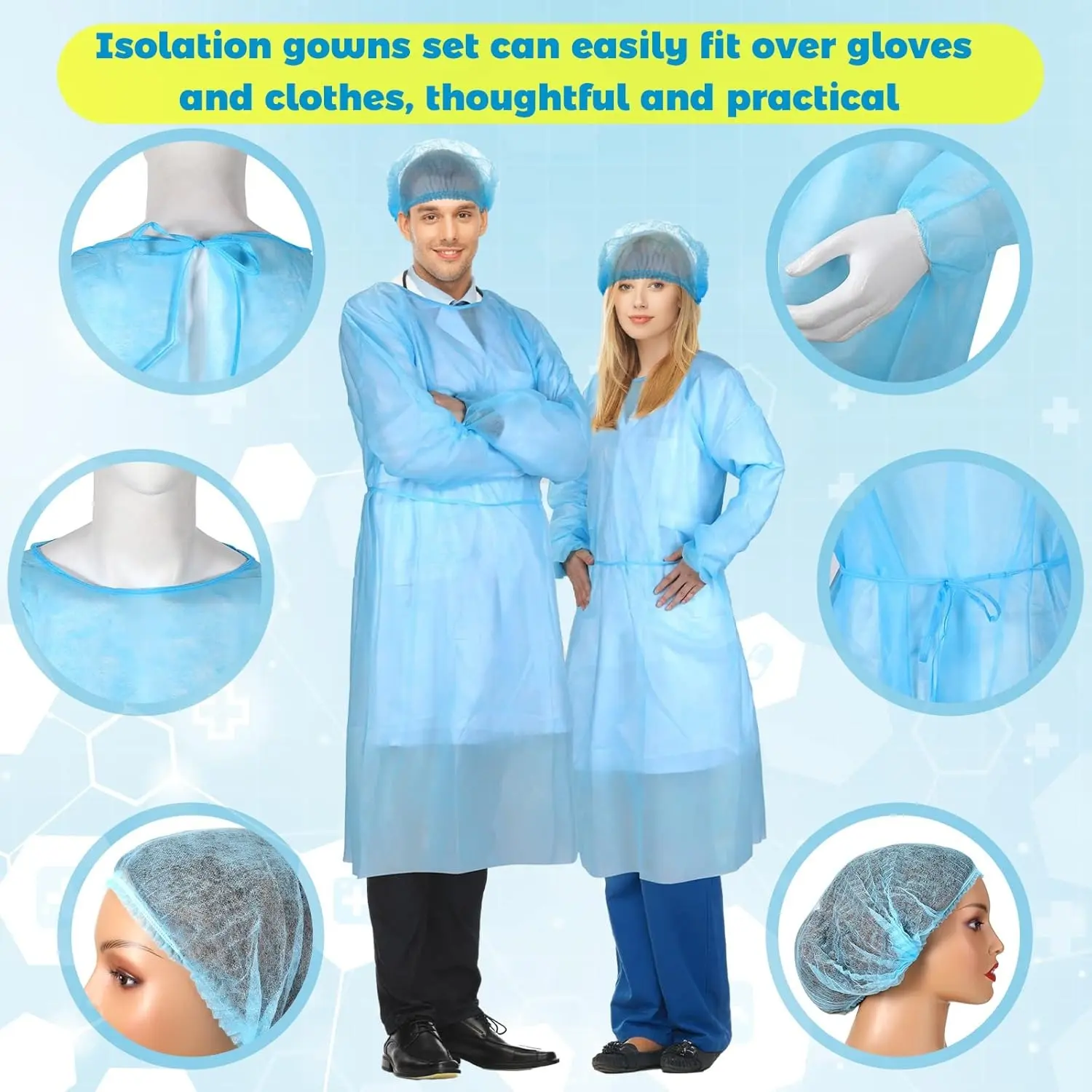 Disposable Isolation Gown Polypropylene Lab Gowns Knit Cuff Long Sleeve 10 Pack Womenswear Breathable