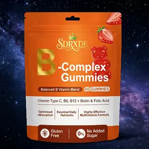 SDRXDE B Complex Vitamin Gummies - Premium Formula Sugar Free, Gluten Free, 60 Gummies with Biotin, Folic Acid & Vitamin B12 for Skin Hair Nails. Strawberry Flavor for Women