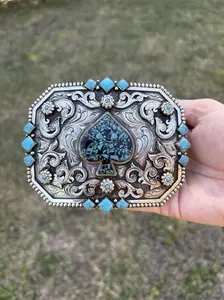 Turquoise Spade Belt Buckle | Western Ace of Spades Engraved Belt Buckle