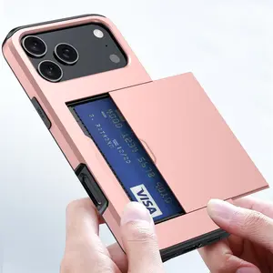 2-in-1 Slide Card Holder Shockproof Protective Wallet Phone Case for iPhone 17 16 15 14 13 12 Pro Max Plus