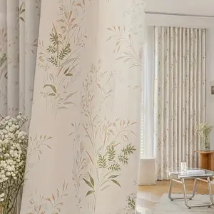 1pc Thick French Country Style Floral Print Double-Sided Chenille Curtains, Light Blocking Drapes for Living Room Bedroom Dining Room