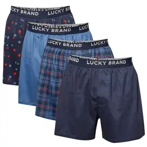 Lucky Brand Men's 4 Pack Knit Boxer Cotton Underwear Basic Polyester Prints Soft Menswear Fabric Tropical Briefs Socks Beige