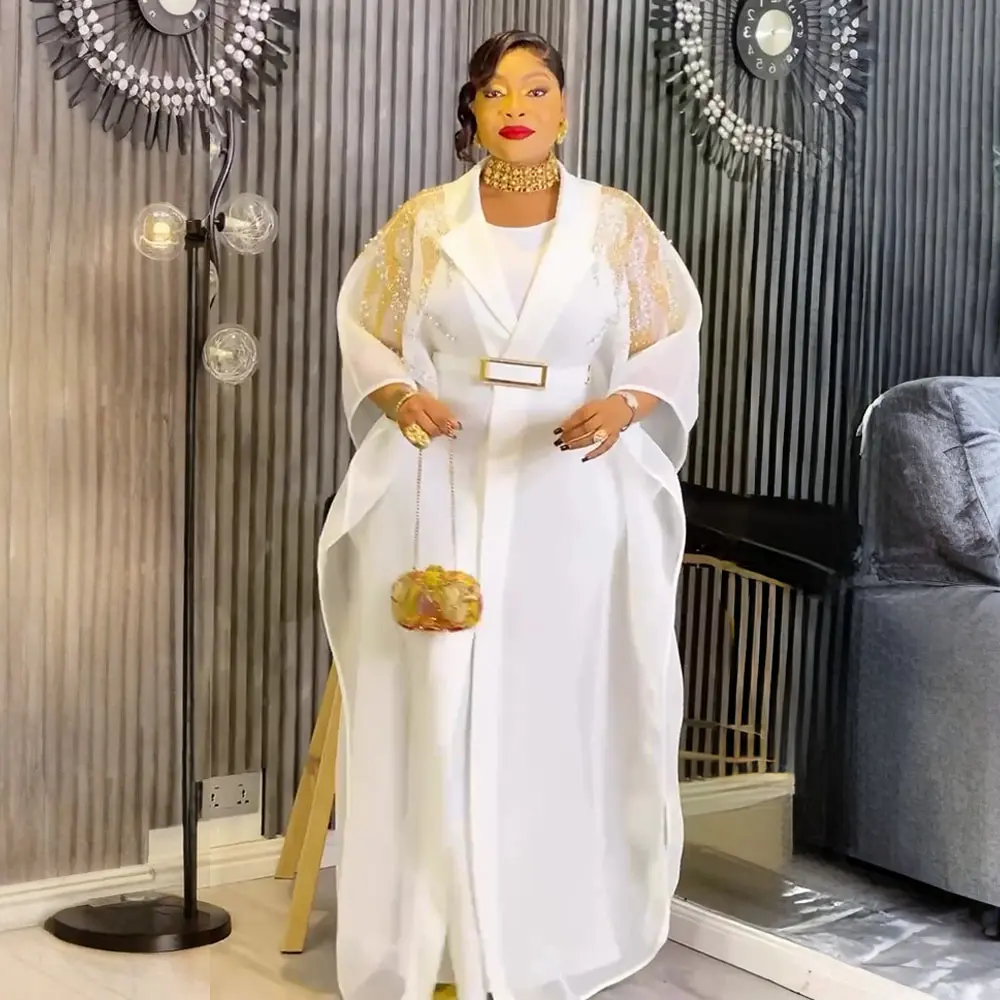 African Style Kaftan Evening Dresses for Plus Size Women, Chic 2-Piece Formal Set with Diamond Print Long Sleeve Coat, African Style Evening Dresses, Lady