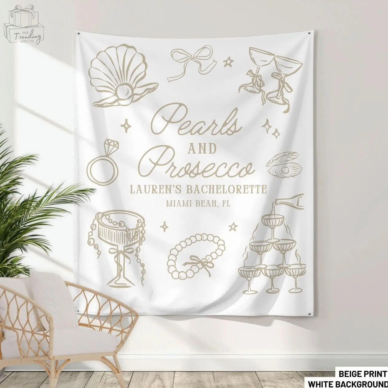 Custom Pearls and Prosecco Bridal Shower Banner, Prosecco and Pearls Bachelorette Party Welcome Sign Decor Personalized Bride Photo Backdrop
