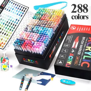 Acrylic Markers with Elastic Brush Tip, 12/24/36/48/168/240/288/320colors Quick-Drying Waterproof Ink Pens for Multi-Surface(Rock, Wood, Ceramic, Glass, Canvas, Plastic, Metal), IdealArt Crafts Supplies Gift Set