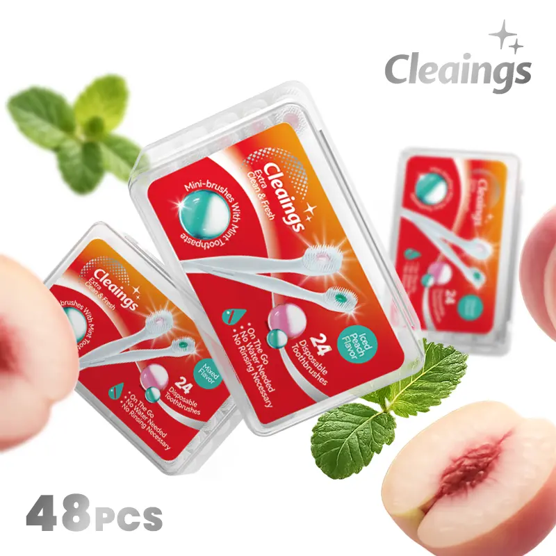 24 Pcs Soft Portable Mouth Care Kit - 4-Piece Oral Care Tools Sets (80g Mint Flavor Toothpaste Gel, Toothbrush, Toothpick, Tongue Scraper, Oral Peach Capsules) for Dental, Work Use, Fresh Breath Cleansing