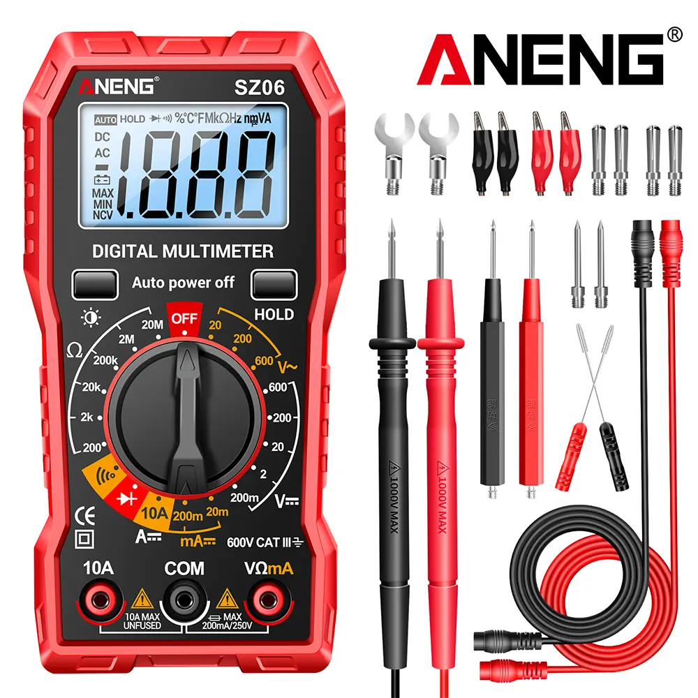 ANENG Digital Multimeter Tester with ABS Plastic Case, 600V Max Rating, 250mA Fuse Guard, Non-Contact Voltage Tester & Flashlight for Circuit Testing, Measures DC/AC Voltage, Current, Resistance, Capacitance, Diodes (Automotive Electric Tool) Smart Digita
