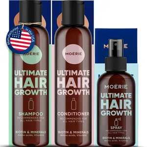 Moerie Ultimate Hair Growth Shampoo Conditioner & Volumizing Spray Set - Paraben & Silicone Free - For Longer Thicker Fuller Hair - 3 Products