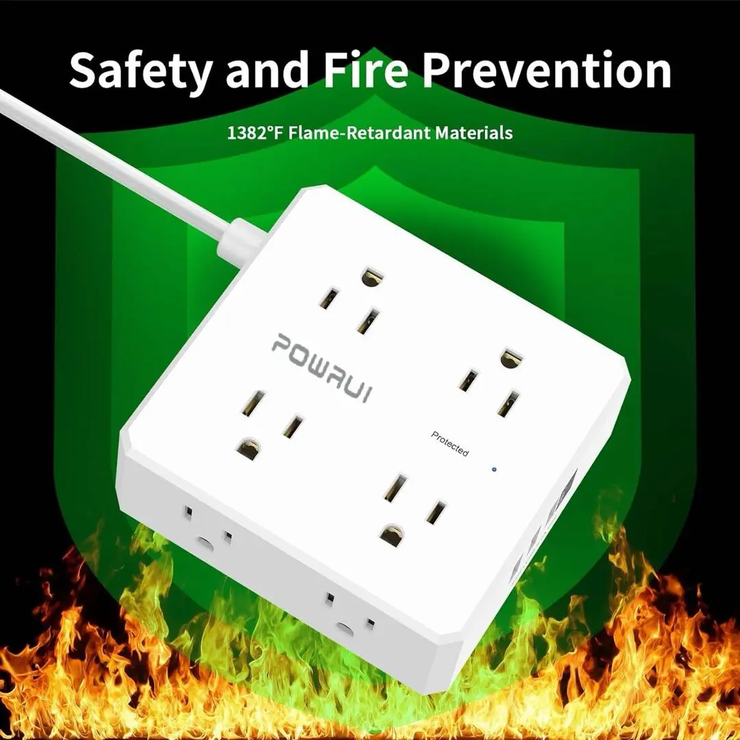 [21-in-2] Multi Extendable Plug Outlet Extender  8 AC + 3 USB-A & 1 USB-C, 600J Surge Protector, Night Light, 3-Sided Wall Charger Power Strip, ETL Listed, White – Home,Office,Travel Extension Socket