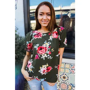 Flower Power Moss Green Floral Print Ruffle Puff Sleeve Top