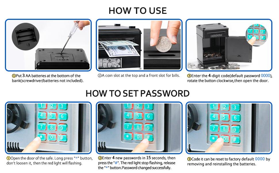 Piggy Bank for Boys Adults, Electronic ATM Coin Cash Bank with Password Code Lock and Auto Grab Bill Slot, Large Capacity Coin Bank Money Jar for Adults, Designed for All US Coins