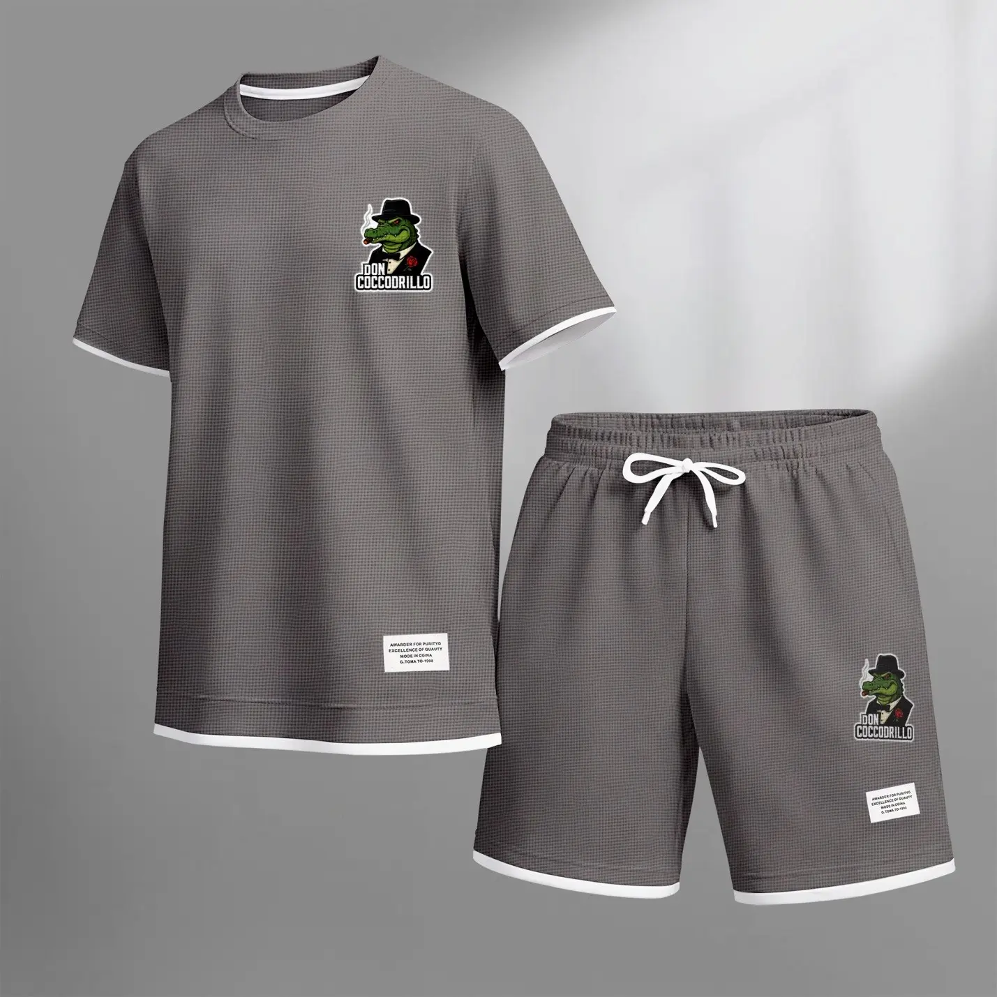 Men's Funny Animal Graphic Print Short Sleeve Shirt and Drawstring Shorts Set, Casual Summer Two-Piece Outfit, Lightweight Breathable Relaxed Fit Sportswear, Stylish Comfortable Daily Wear Beach Vacation Travel Loungewear