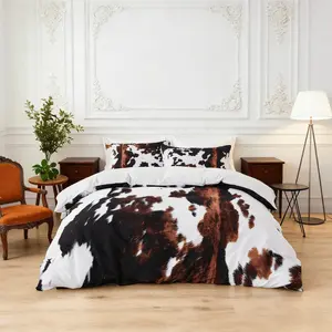 Cow Pattern Yak Leather Bedding Set, Ultra Fine Fiber Duvet Cover, Includes 1 Duvet Cover and 2 Pillowcases No Core, Decorative Bedding Set