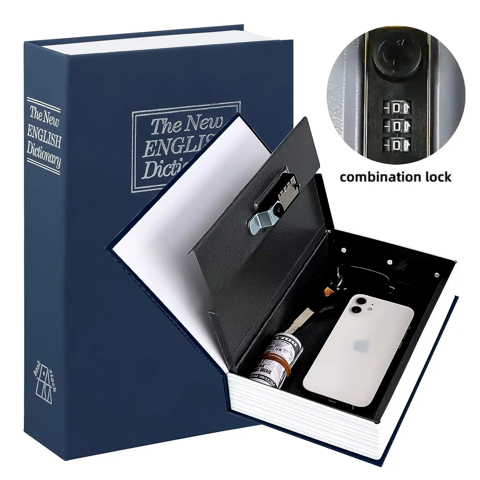 Authentic Book-Design Stainless Steel Secure Lock Box - 1 Count Compact Secret Storage Home Safe, Non-Smart Device for Concealing Valuables, Cash, Jewelry, Passports, Office Stationery Supplies