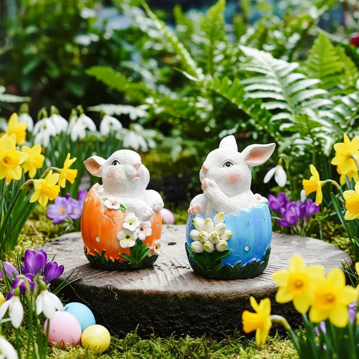 Cute Easter Bunny Desk Decoration, Hand-Painted Colorful Rabbit Statue, Indoor Outdoor Easter Festival Party Ornament, Garden Sculptures Statues, Modern Style