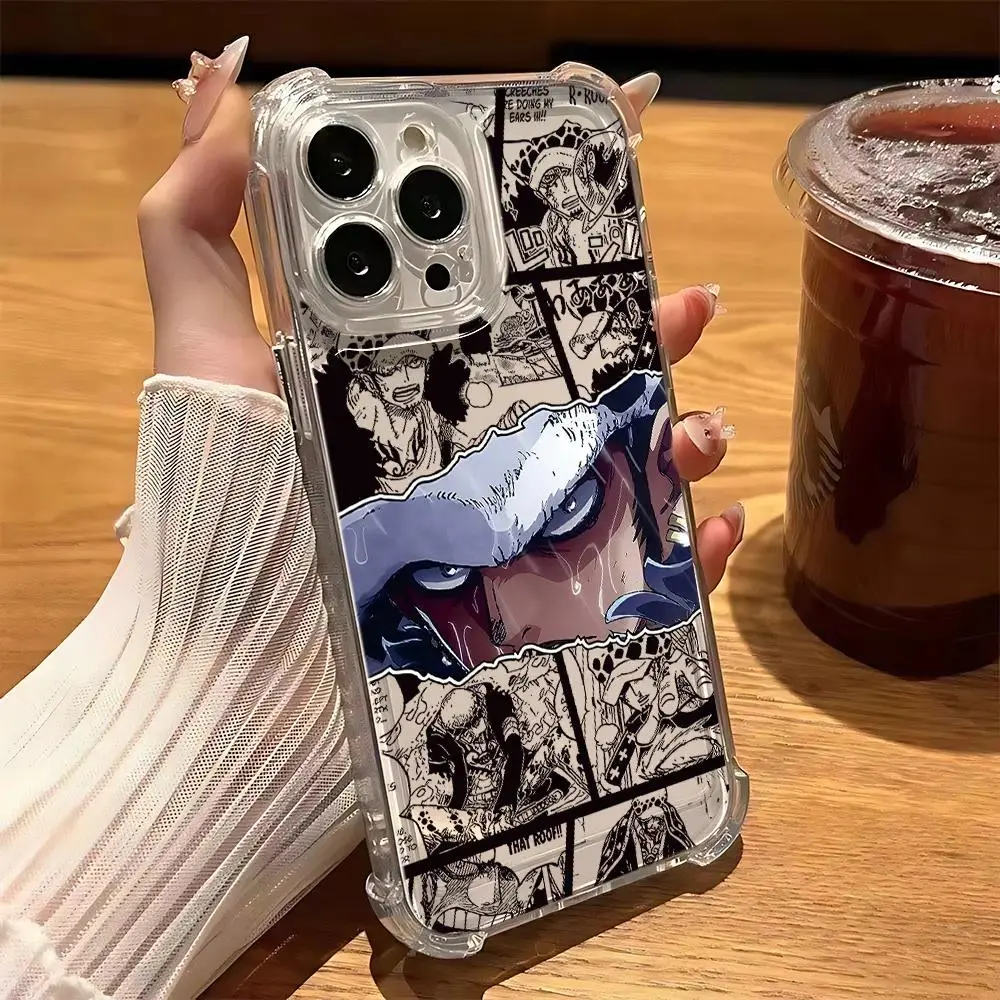 Hot Anime One Piece Trafalgar Law cool protective phone case, anti-fall transparent soft TPU back cover. Compatible with iPhone 17 Air, 16E, 16, 15, 14, 13, 12, 11 Mini, Pro Max, X, XR, XS Max, 8, 7 Plus.
