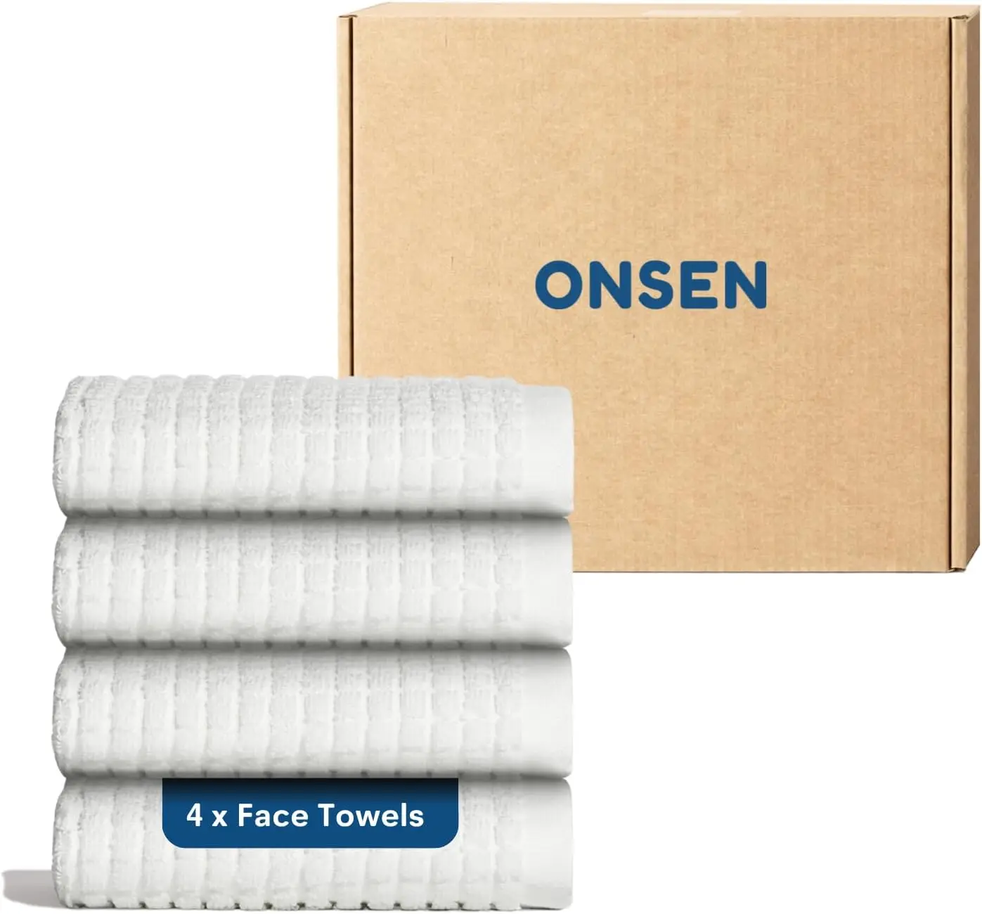ONSEN Plush Sculpted Terry Face Towels Set, 4-Piece 100% American Cotton, Fast-Dry Lint-Free Lightweight Absorbent, 12x12 in Bathroom Towel Supplies [Back to School]
