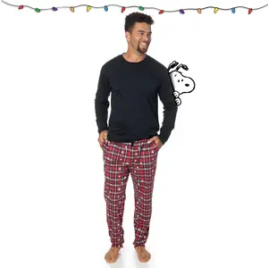Mens' Cotton Snoopy Family Matching Pajamas 2-Piece Sets for Christmas with Woodstock Charlie Brown Linus, Gift for him (Red Plaid, XL) - PEANUTS