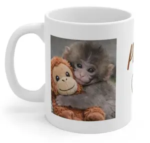 Punch Monkey Hugging Stuffie Mug, Viral Animal Lover Coffee Cup, Wholesome Meme Gift