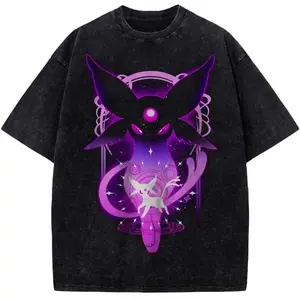 PKM Espeon Umbreon Celestial Shadow Vintage Washed T-Shirt – Purple Fantasy Aesthetic Graphic Tee