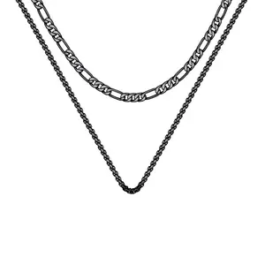 OIDEA 2pcs Layered Necklace Set for Men Women Stainless Steel Figaro Box Wheat Chain 16 18 20 22 24 Inch Hip Hop Punk Layering Gift outdoorfun
