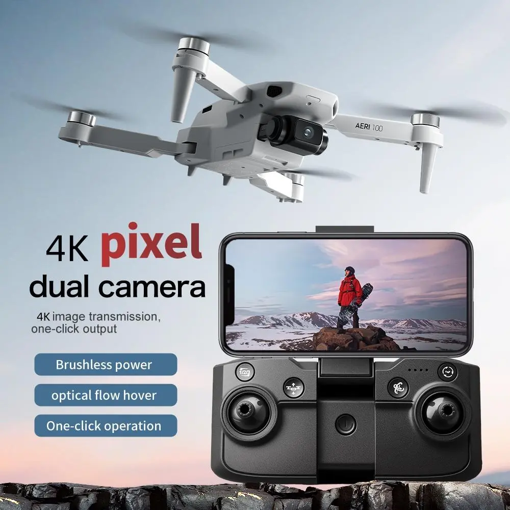 Beginner-friendly immersive aerial drone with VR goggles, featuring a 4K dual camera and brushless motors, stable flight with optical flow positioning, and a first-person perspective for a more immersive flying experience.