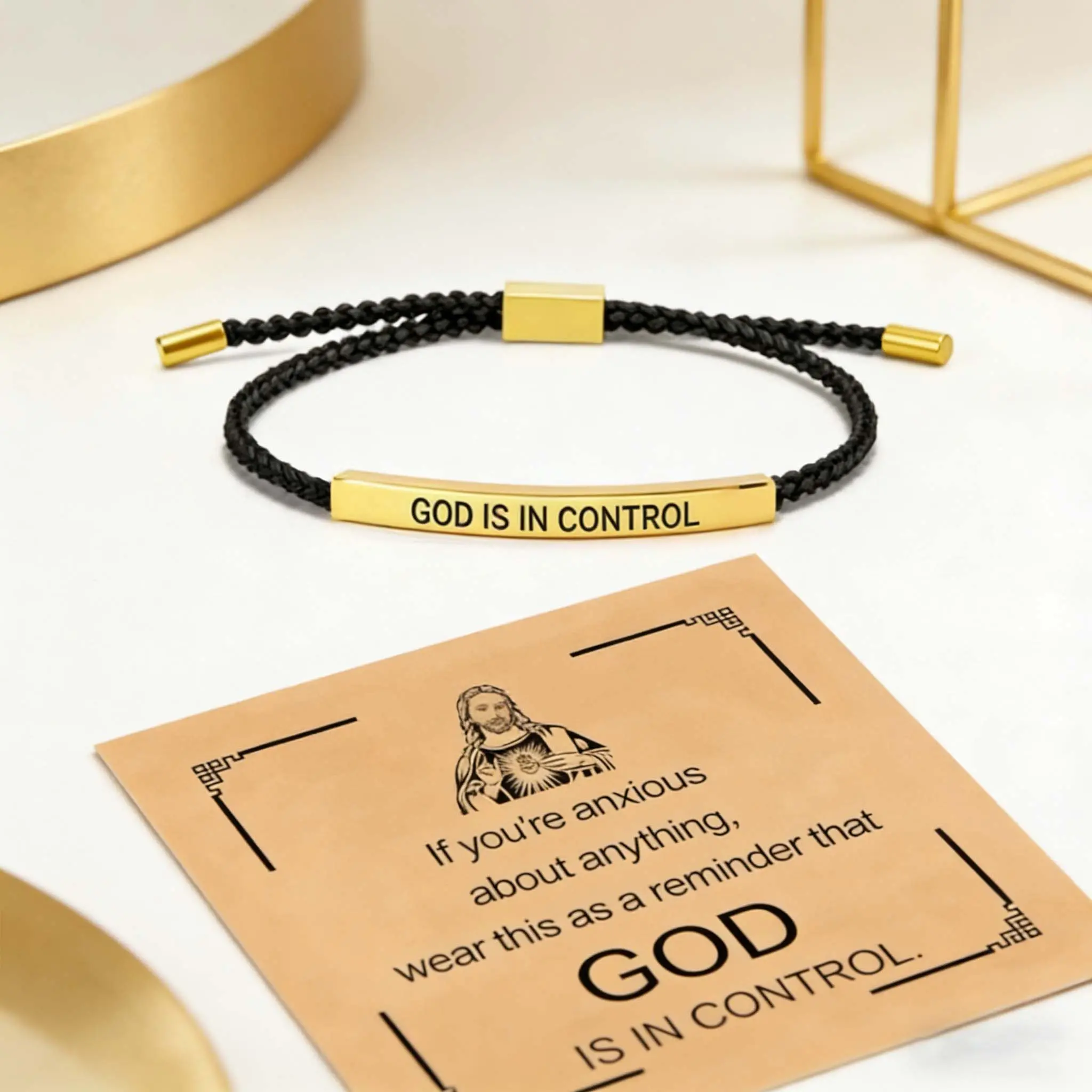 God Is In Control Inspirational Bracelets for Women Men Christian Faith Bracelets Handmade Letter Braided Bracelet Adjustable Stainless Steel Christmas Birthday Gifts Jewelry