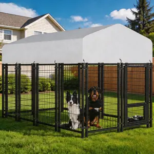Oranland 7.8x4x5FT Dog Kennel Outdoor, Heavy Duty Outside Dog Kennel with Secure Lock，Anti-Rust Outdoor Dog Kennel Dog Run Enclosure with UV-Resistant Waterproof Roof & 2 Swivel Stainless Steel Feeding Bowls