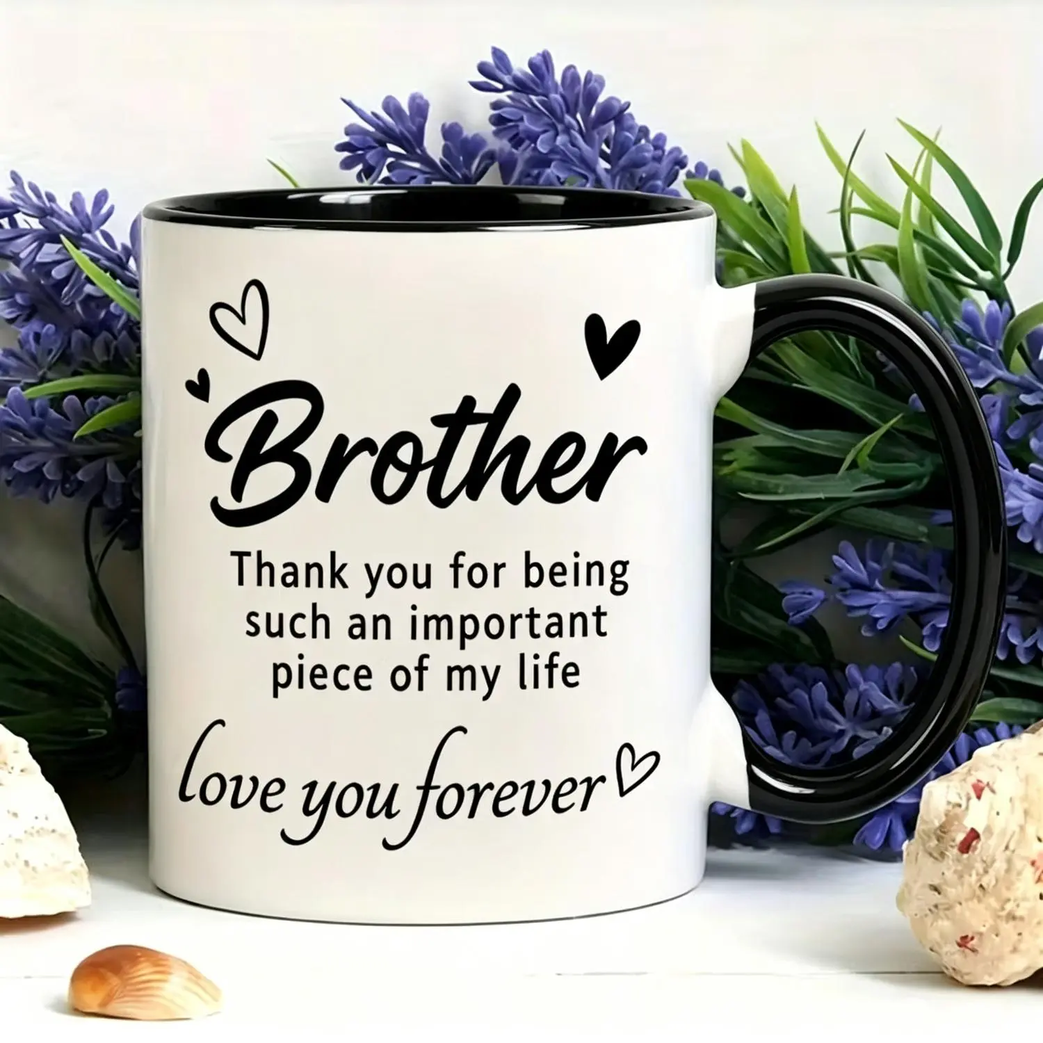 [ Brother - Themed] 1pc, 11oz, Ceramic Coffee Mug/ Tea Cup. Grateful Design. Features "Brother, Thank You for Being Important In My Life" Message with Hearts. Ideal Gift for Brothers On Birthday, Christmas, to Show Appreciation And Love