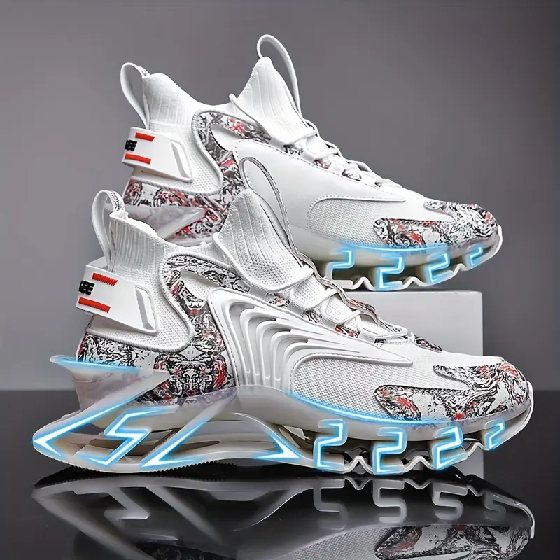 Men's Casual Athletic Sneakers for Gentlemen - Black Friday, Stylish White & Blue, LED Light-Up Sole, Breathable Mesh Lining, Durable PU Material, Low-Top Lace-Up, All-Season Sports & Leisure Use
