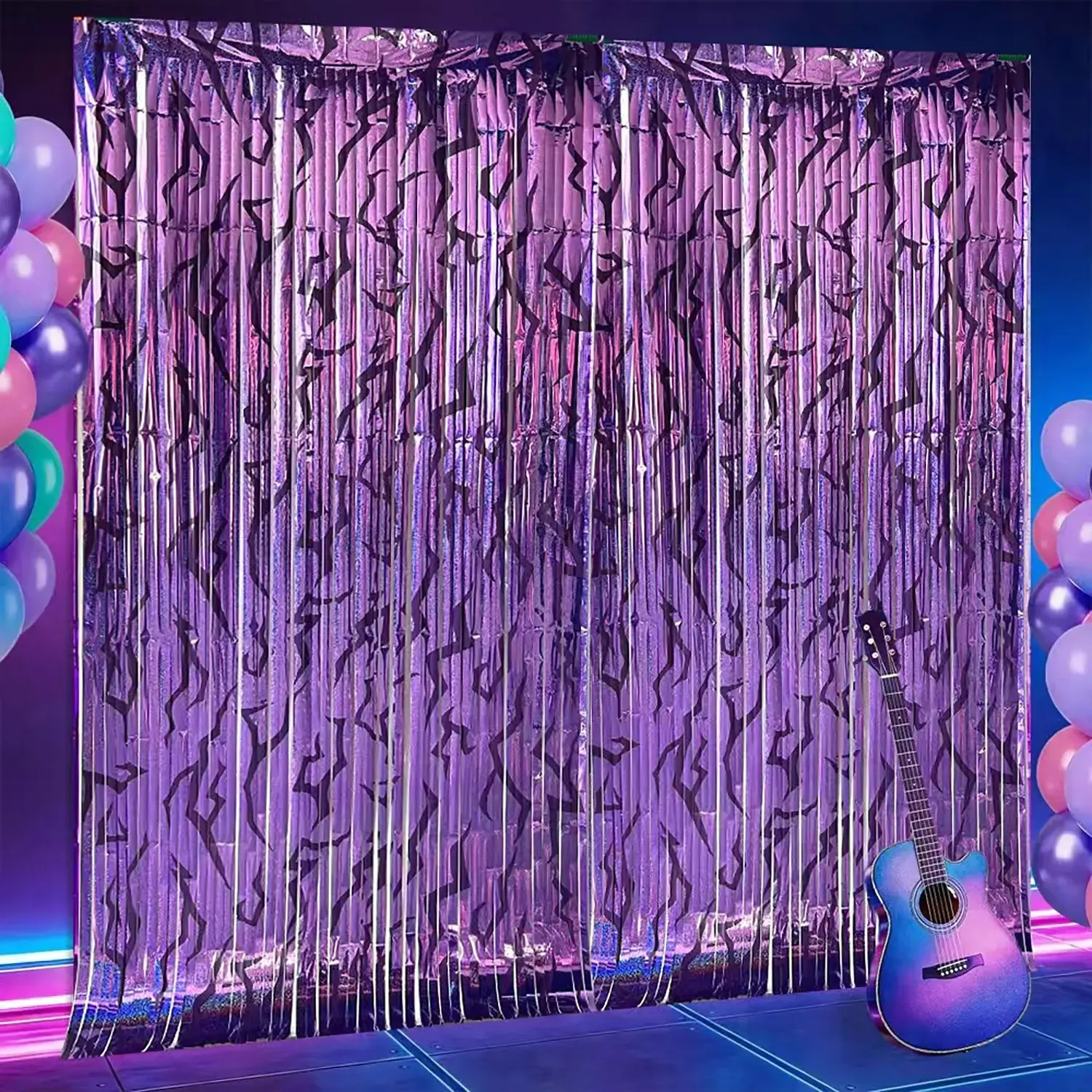 2-Pack Foil Fringe Curtain Backdrops, Metallic Tinsel Streamers for Parties, Halloween, Disco, Photo Booth Decorations