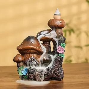Creative Resin Mushroom House Design Backflow Incense Burner, Home Fragrance Decor, Home Decor & Aromatherapy Ornament, Desktop Decorative Incense Burner for Home Office, Perfume