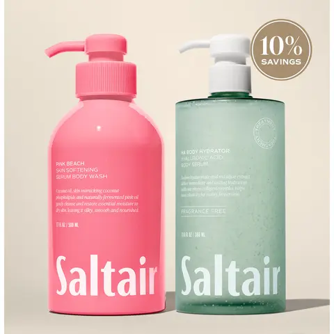 Saltair Pink Beach Cleanse & Hydrate Bundle - Pink Beach Body Wash (17 fl oz) & Hyaluronic Acid Body Serum (13 fl oz)