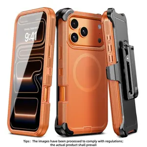 Triple Protection Magnetic Phone Case for iPhone 17 Pro Max, Shockproof Full Coverage, 360° Rotating Stand, PC+tpu Dual Layer, Suitable for outdoor camping, hiking, fitness, sports, mobile phone protective case, holiday gift