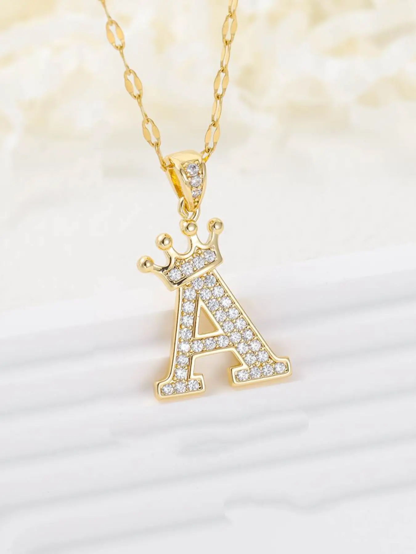 Crown Letter Zircon Necklace, Unisex Elegant Ethnic Pattern, All Seasons Jewelry, Perfect Gift for Her/him, Versatile Commute Accessory, Script Initial Necklace