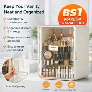 Large Capacity Makeup Storage Box, 1 Count Cosmetic Organizer, Cosmetic Makeup Tool Box, Makeup Brush Holder, Desktop Makeup Organizer, Home Organizer for Bedroom, Bathroom, Dressing Table #SummerVibes