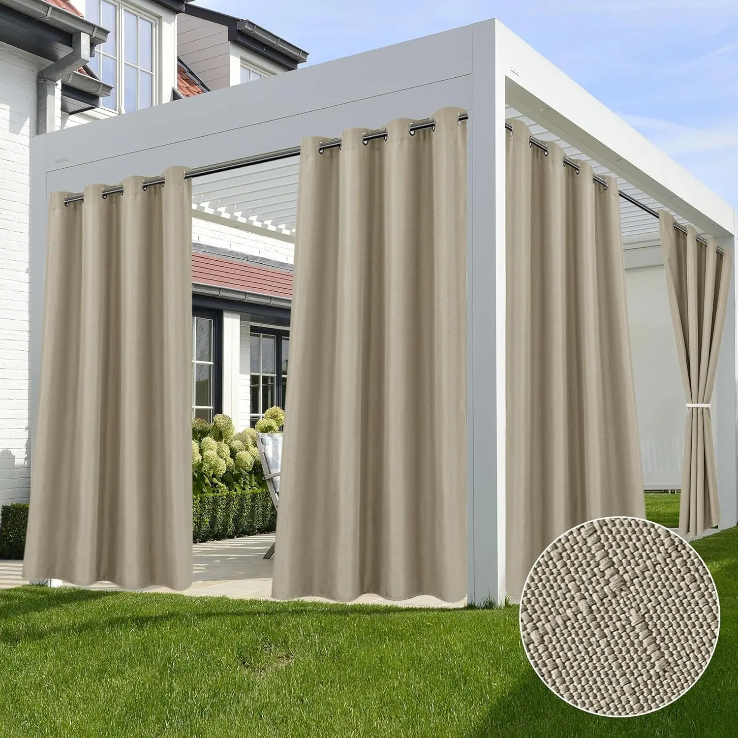 Outdoor Curtains for Patio -4 Panels Linen Gazebo Curtains 54"x84"-Indoor/Outside  Taupe Curtains Weatherproof Weighted for Pergola, Porch,Backyard,Living Room,Sunroom
