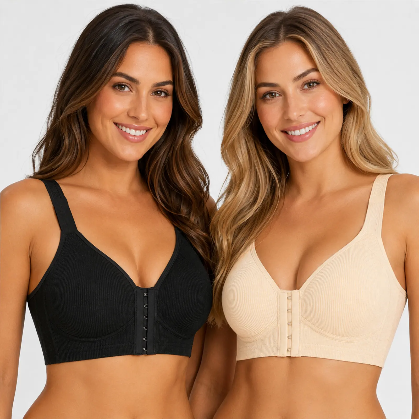 EssElegance 1/2PCS  Adjustable Front Closure Push Up Bra Women Wire-Free Seamless Side Support Lingerie Breathable Smoothing Invisible Soft Bralette Everyday Intimates Spring Summer Comfort Daily Wear Plunge Brassiere 2026